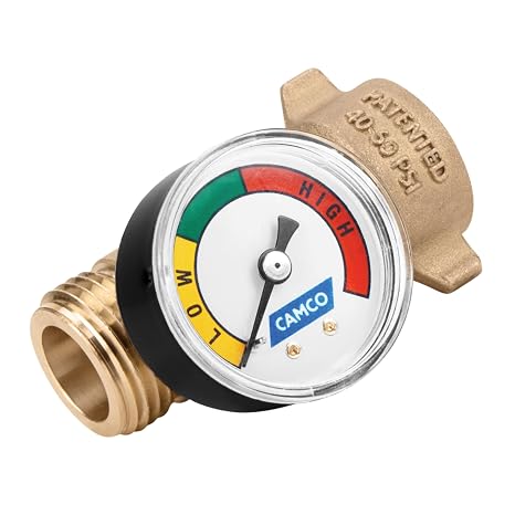 Camco Brass Water Pressure Regulator with Gauge