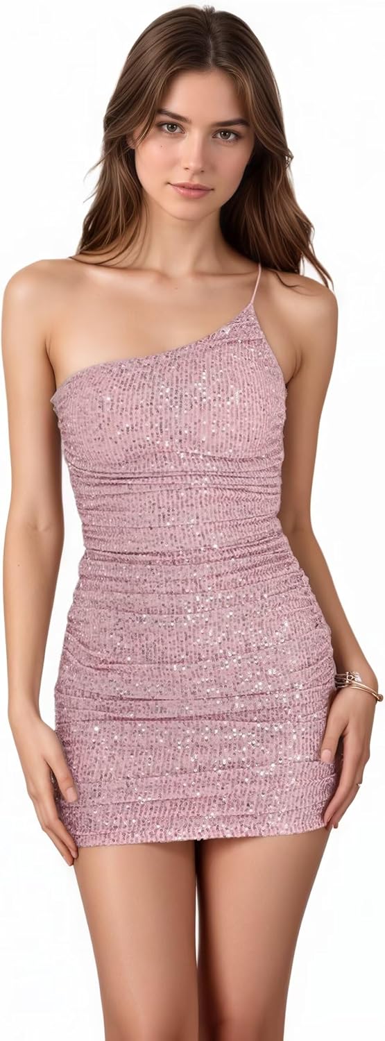 Sparkly Sequin Homecoming Dresses for Women 2025 One Shoulder Short Prom Dresses Corset Bodycon Cocktail Party Gown