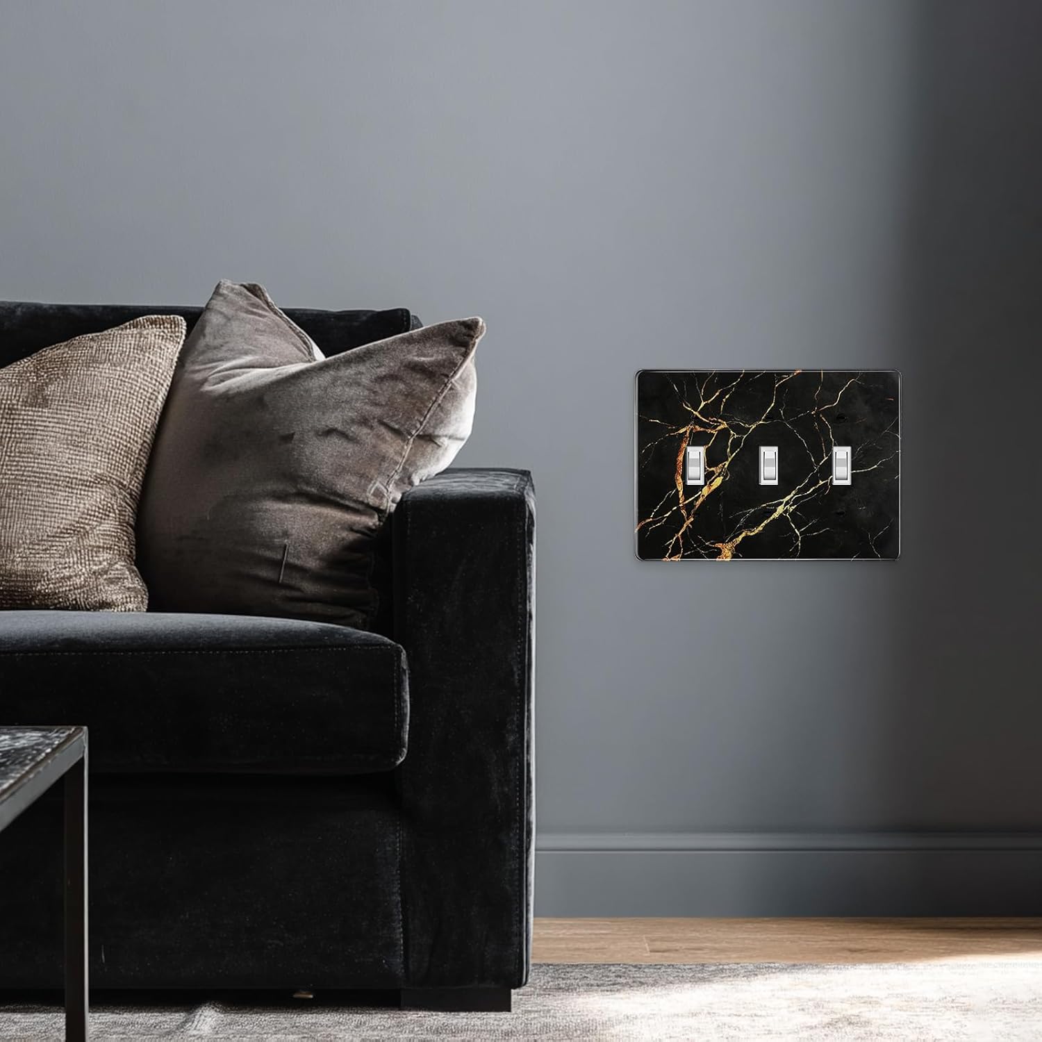 Black Gold Stone Pattern Textured Marble Light Switch Plates Wall Plates Decorative Electrical Outlet Cover Plates Acrylic Double Outlet Covers Switch Plates 3 Gang