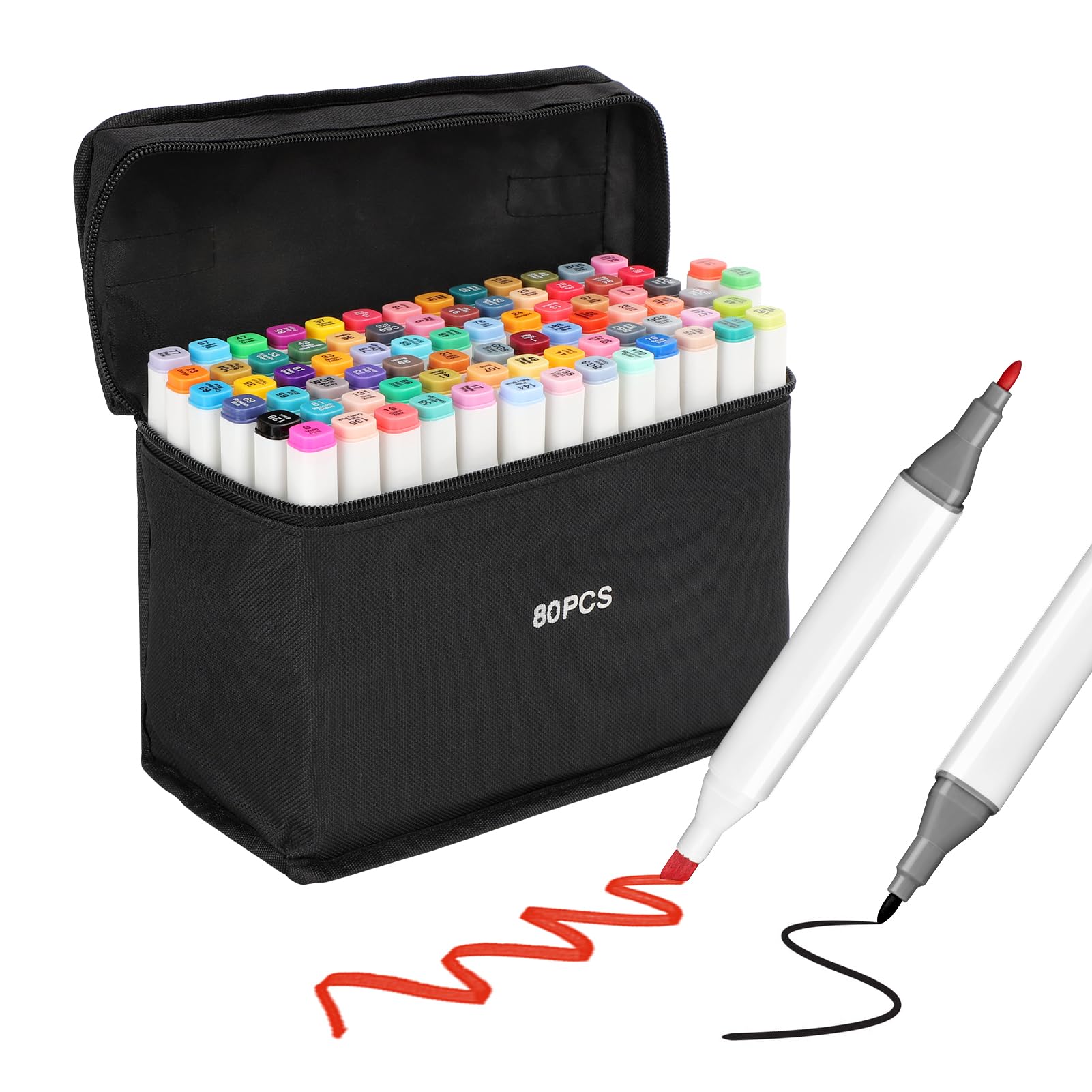 80 Colors Alcohol Markers Set Colouring Art Marker Pens Dual Tip Graphic Sketch Pens Coarse Pens with Carry Case for Sketching Painting Manga Design (White)