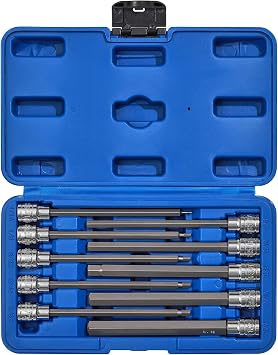 CASOMAN 10 Pieces 3/8 Inch Drive Long Hex Bit Socket Set, 1/16 Inch to 1/2 Inch, SAE, Extra Long Allen Hex Bit Socket Set, CR-V and S2 Steel