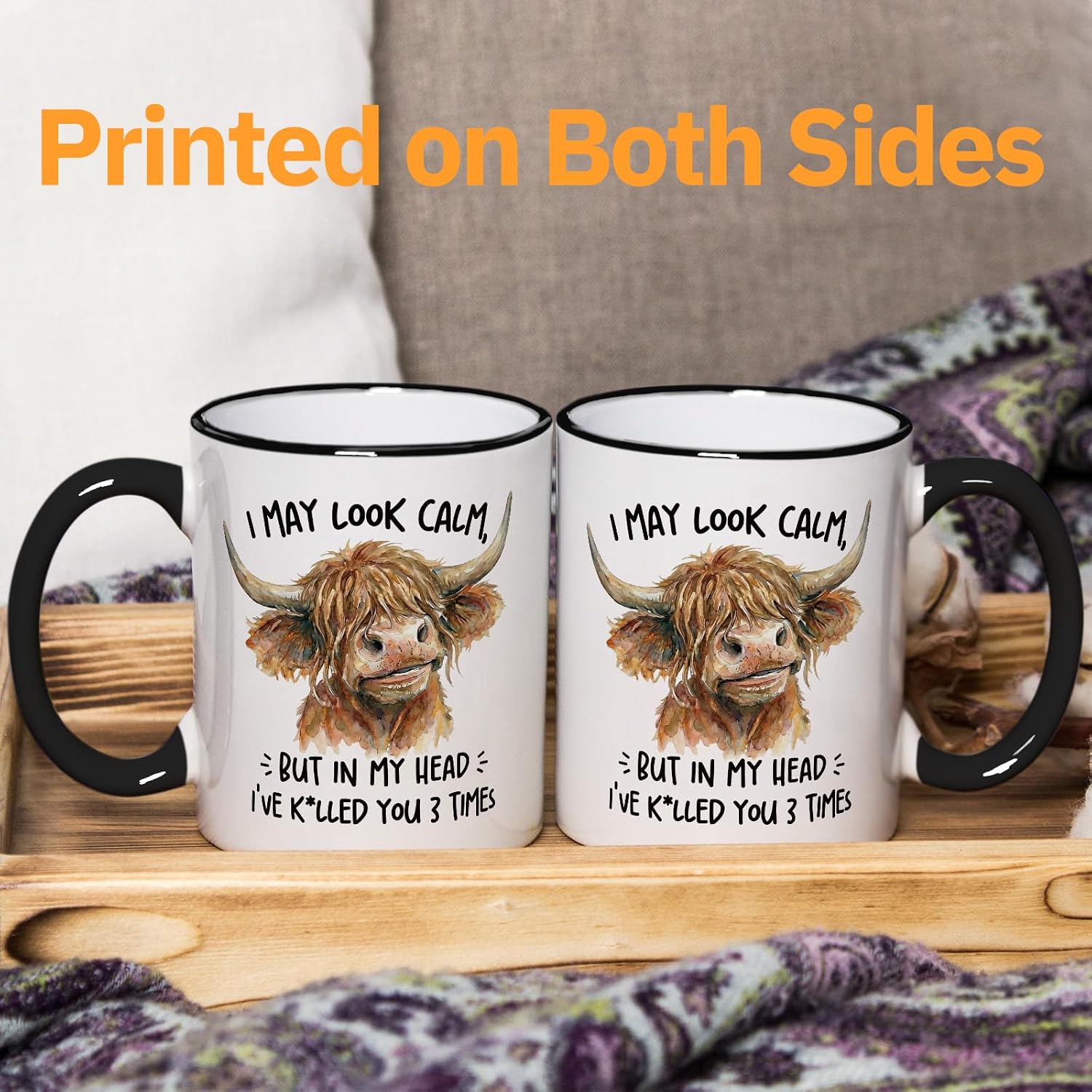 Shqiueos Funny Highland Cow Gifts for Women Men Mug 11oz – I May Look Calm