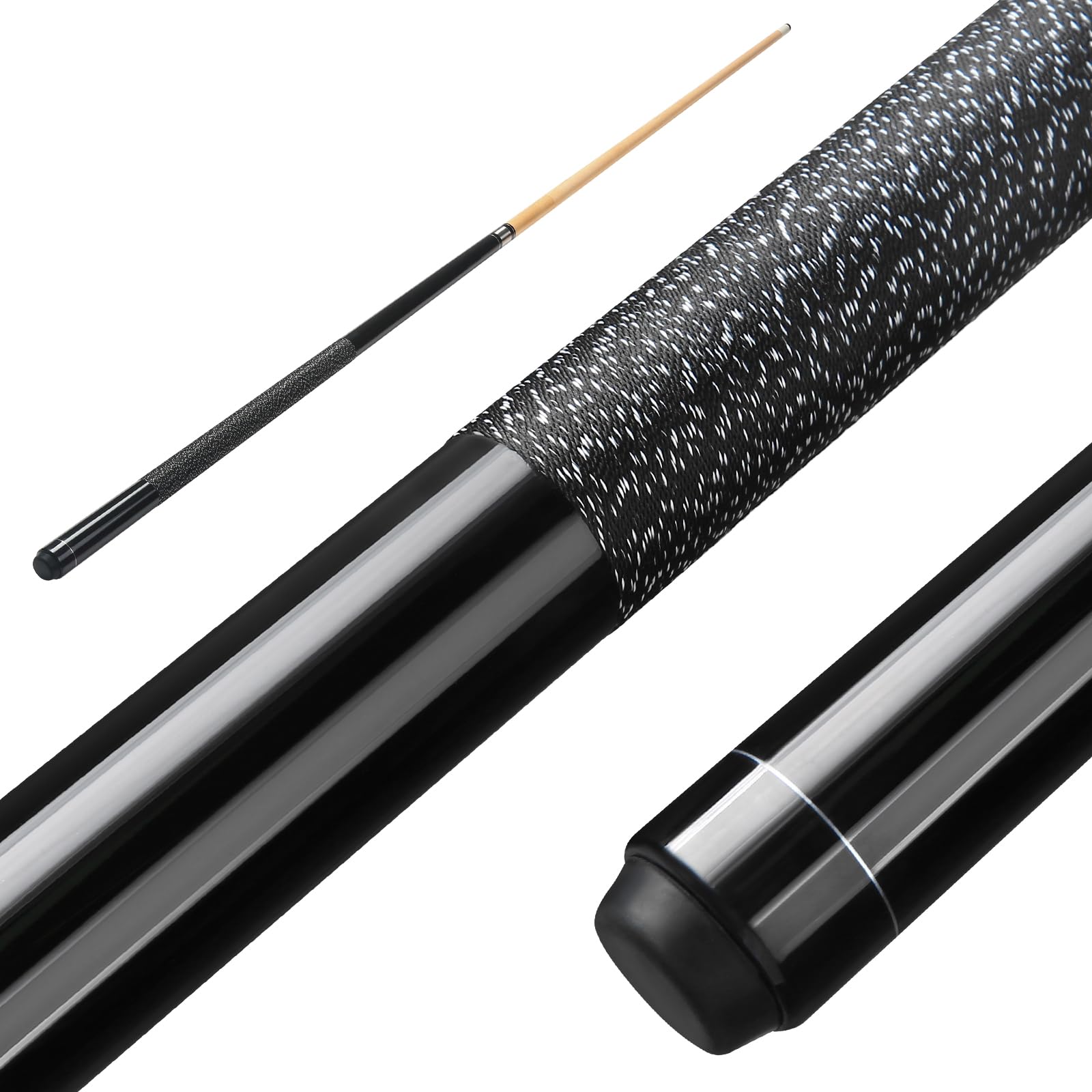 ASMPCUE Pool Cue, 58'' 20oz Billiard Cue Canadian Maple Wood Pool Cue 13mm Tips for Professional Pool Cue Players, 1/2 Maple Cue Sticks with Irish Linen Wrap for Billiard Table Sports (Black)