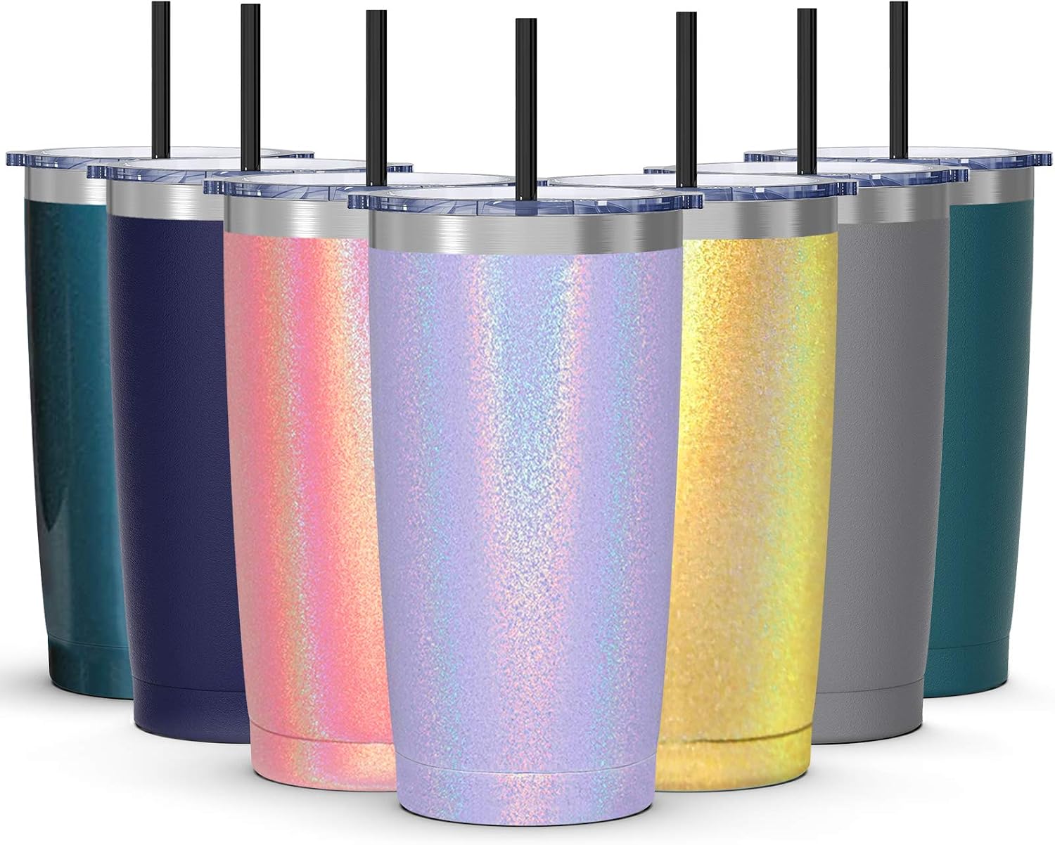 20oz Tumbler with Lid, Bastwe Stainless Steel Vacuum Insulated Double Wall Travel Mug Tumbler, Coffee Mug with Splash Proof Sliding Lid and Straw (Lavender Glitter)