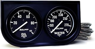 AutoMeter 2392 Autogage Black Oil/Water Gauge with Steel Console - 2-5/16" Mechanical, Durable for Street & Performance Cars