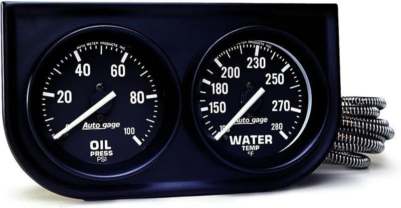 Manômetro de pressão de óleo/água AUTO METER Autogage 2392 com console de aço – 2,3125 pol. (5,87 cm), 1 unidade