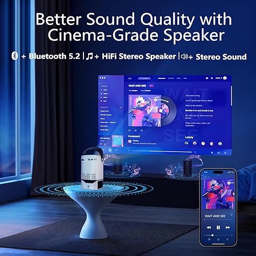 Miniatura 7 de Proyector portátil, proyector de películas con WiFi 6 y Bluetooth 5.4, proyector inteligente con 600 lúmenes ANSI, altavoz de 10 W, aplicaciones 600