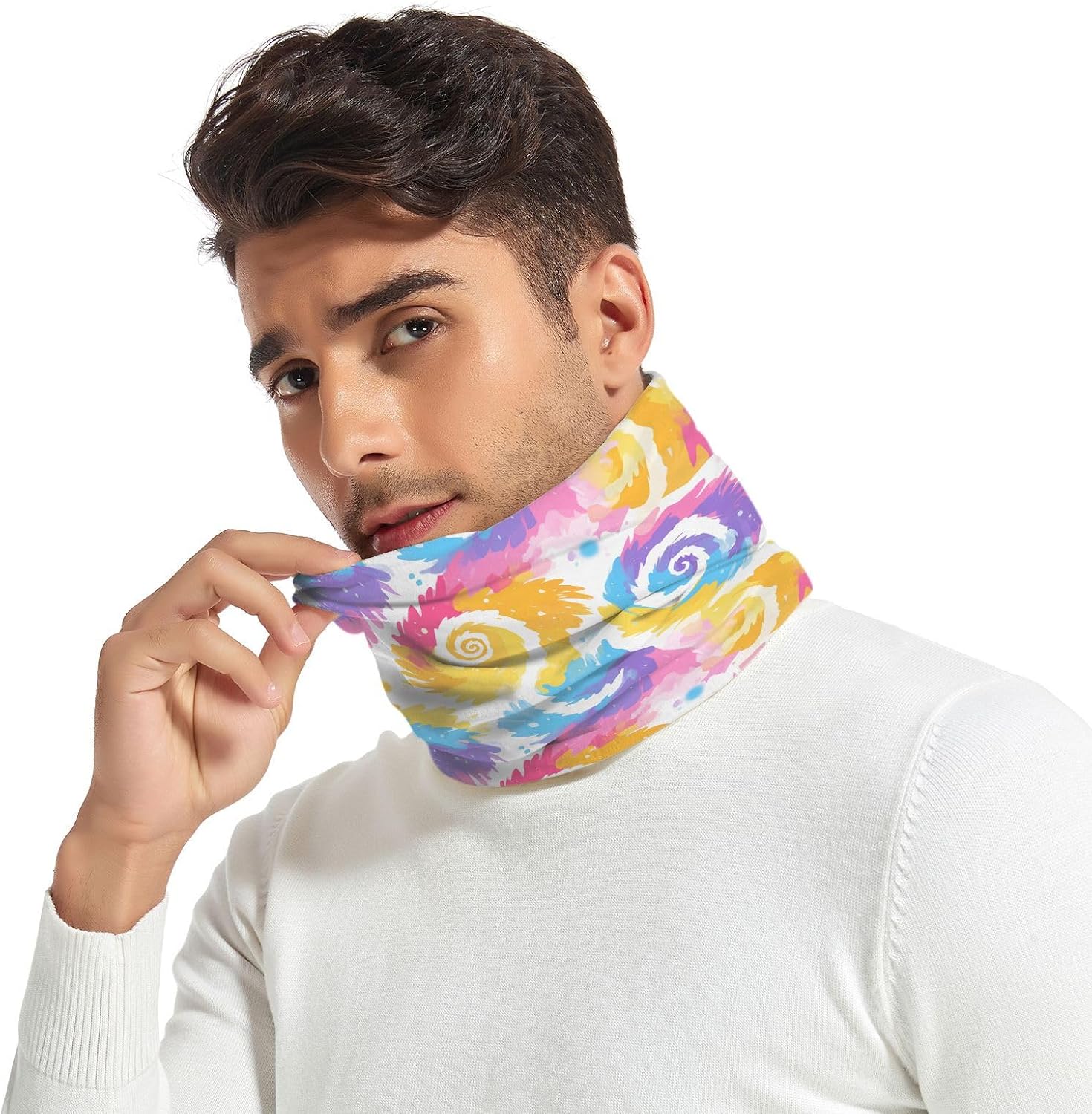 Colorful Tie Dye Winter Neck Gaiters for Cold Weather Running Neck Gaiter Ski Tube Scarf Thick Thermal Fleece Lined for Men & Women