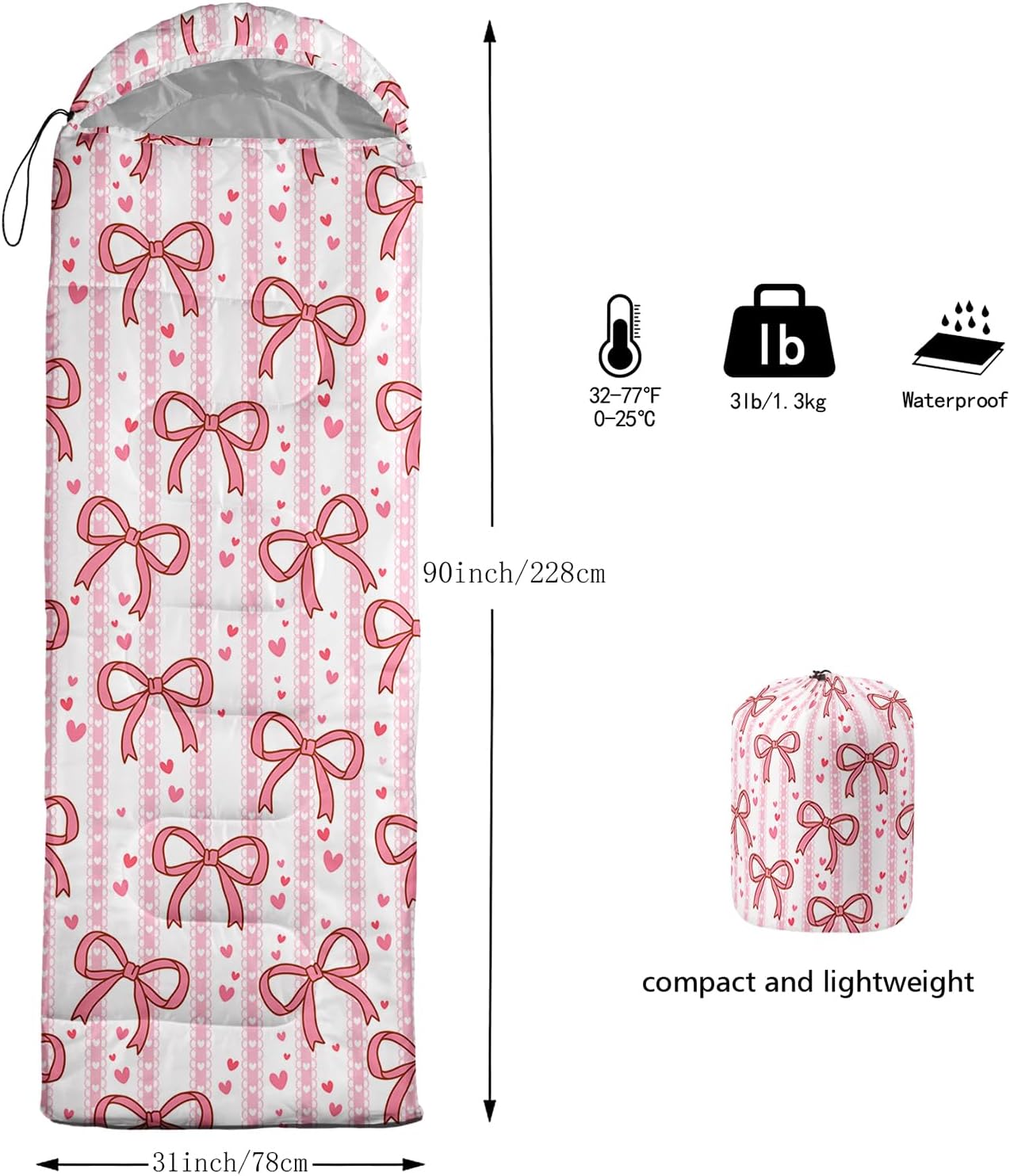 QOOMO Camping Sleeping Bags,3 Season Warm & Cool Weather,Lightweight,Waterproof Sleeping Bags for Adults & Kids,Traveling,and Outdoors,Camping Gear Equipment