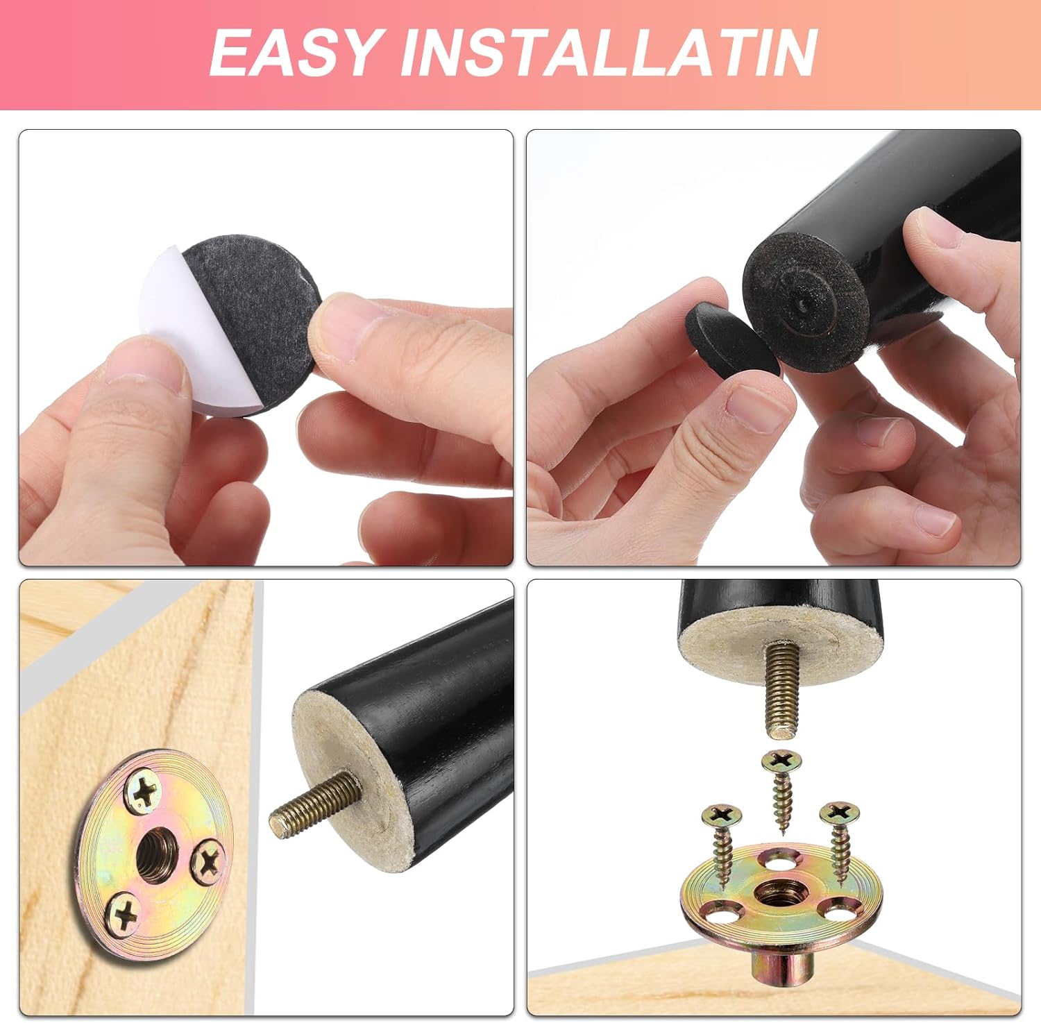 uxcell 4 Pack Furniture Legs, 12 Inch Round Wood Legs, Replacement Chair Feet for Couch Sofa Chair Bed Dresser Cabinet, Black