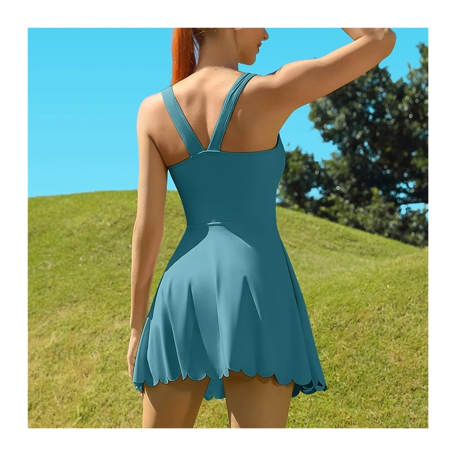 Vestido Tenis Mujer Vestido De Tenis For Mujer, Escote Festoneado, Diseño Espalda En V Acolchado Extraíble, Pantalones Cortos Separados con Dos Bolsillos Laterales, Golf