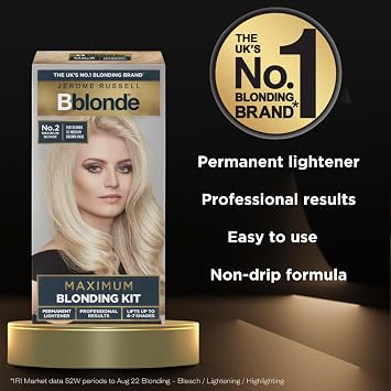 Jerome Russell Bblonde Blonding Kit No.2 | Permanent Lightener | Lifts Up to 6–7 Levels | Professional Blonde Results | With Avocado Oil | Permanent Lightener