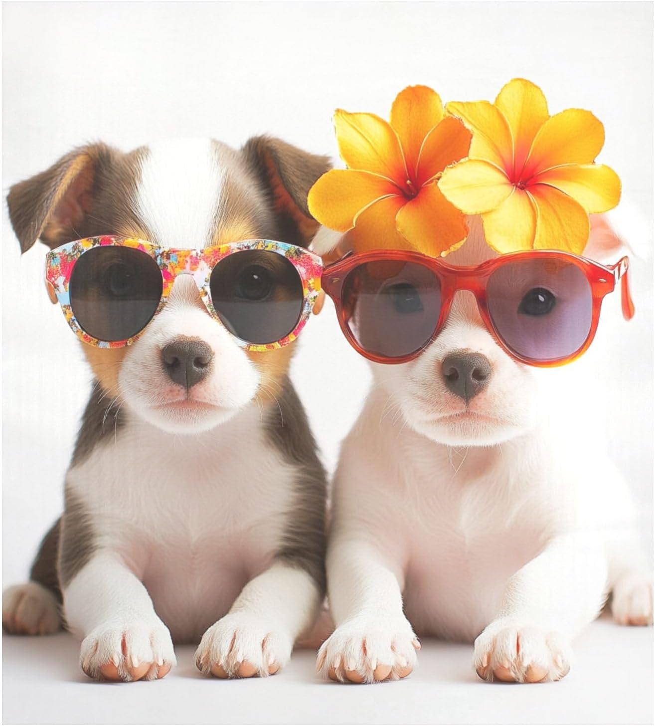 ALAZA Cute Puppy Dogs Sunglasses Flower Kitchen Dishwasher Magnet Cover Large Magnectic Sticker Refrigerator Magnets 23"x26"