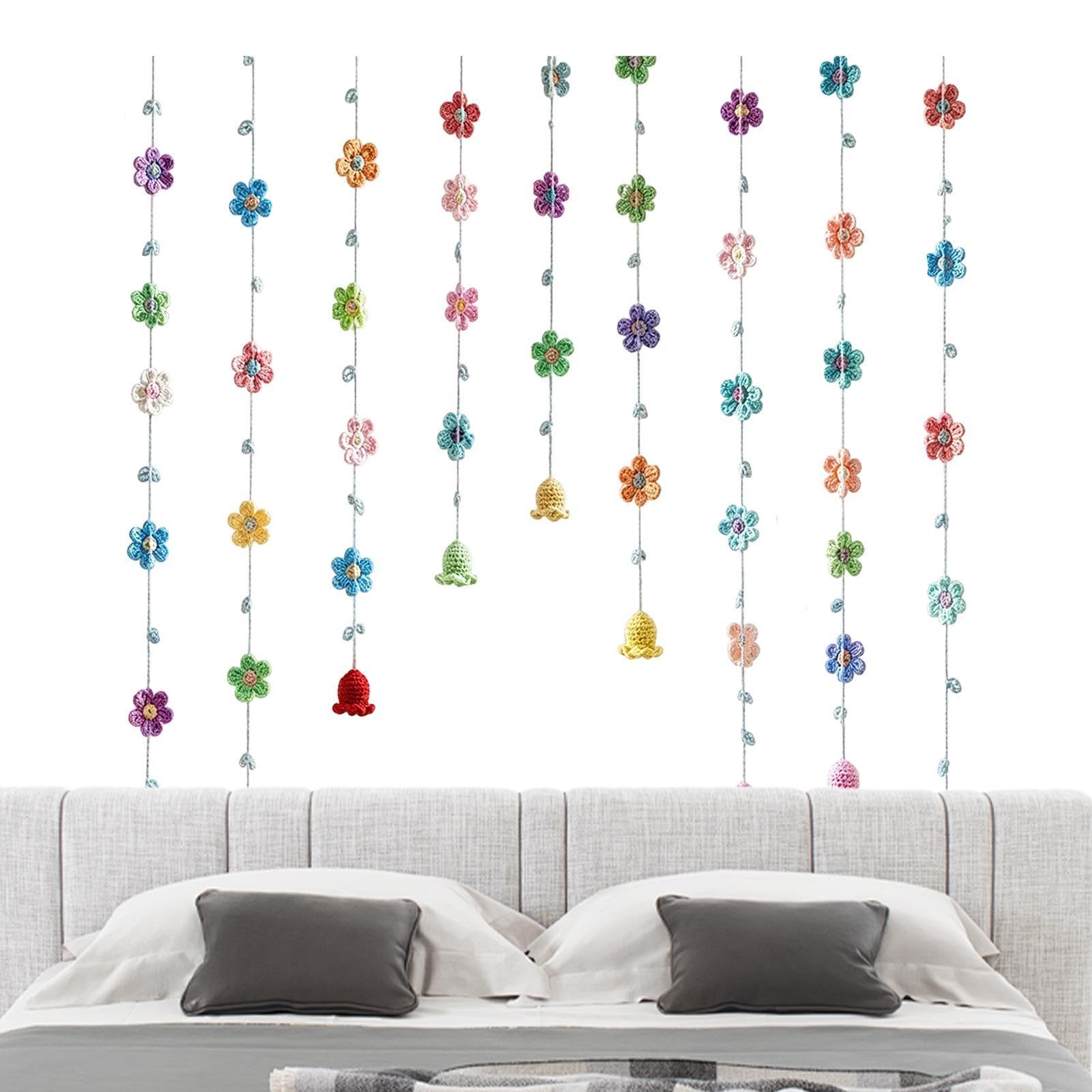 Guirnalda de flores artificiales de punto tejida a mano para colgar en pared y ventana de casa