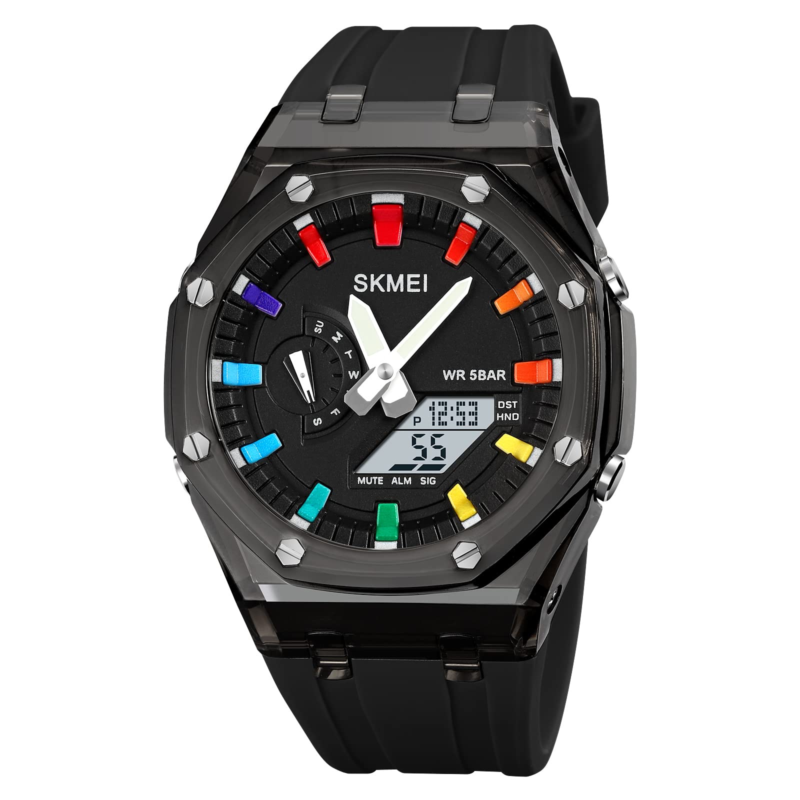 SKMEI Silicone Men Watch Analogue - Digital Dual-Display Electronic Watch With Luminous 50M Waterproof Watch Fashion Mutifunctional Sports Watch For Men- 2100, Black Dial, Black Band (B0C3HBBFWY) Amazon Price History, Amazon Price Tracker