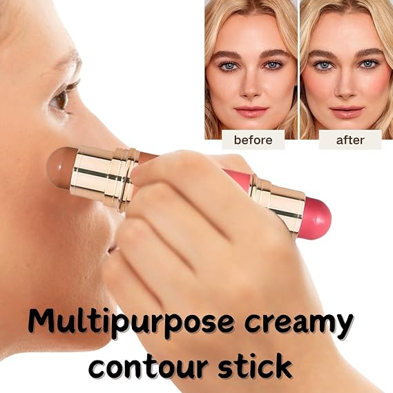 Multi-Purpose Blush Stick Dual-Ended,Butter Glow Contour Stick Wand Creamy Blendable Makeup for Face, Lightweight Formula Soft Matte Finish Nourishing Blush and Bronzer Combo