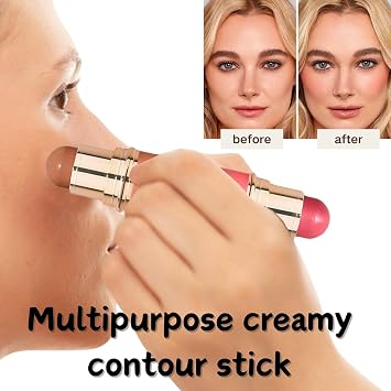 Multi-Purpose Blush Stick Dual-Ended,Butter Glow Contour Stick Wand Creamy Blendable Makeup for Face, Lightweight Formula Soft Matte Finish Nourishing Blush and Bronzer Combo