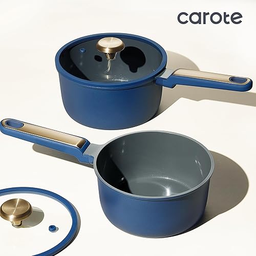 Miniatura 7 de CAROTE Juego de Cacerolas de 2QT y 2.5QT con Tapa y Cucharón, Ollas de Cocina Antiadherentes, Juego de Utensilios de Cocina, Olla Pequeña de Cocina