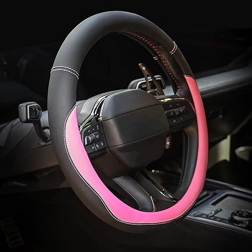 Miniatura 5 de Valleycomfy - Funda de volante con piel de microfibra para auto, camión, vehículo utilitario deportivo, 15 pulgadas (color rojo)