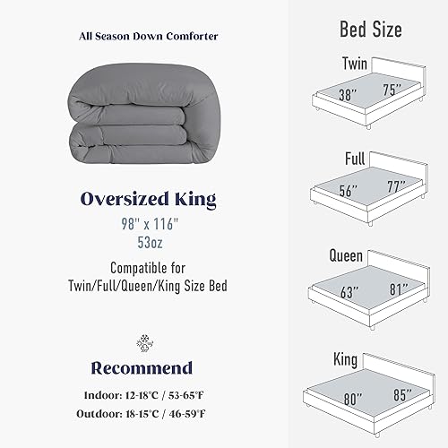 Miniatura 6 de puredown Edredón de plumón tamaño King de gran tamaño, relleno de edredón de calidez media, edredón de colección de hotel, edredones de cama