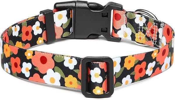 Adjustable Dog Collar with Patterns, Ultra Comfy Soft Nylon Breathable Pet Collar for Small Medium Large Dogs (L, Floral Orange) - 2