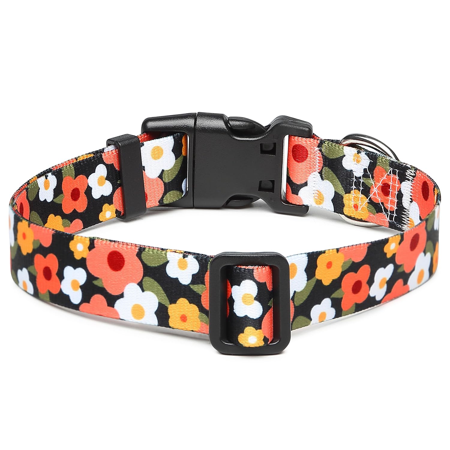 Adjustable Dog Collar with Patterns, Ultra Comfy Soft Nylon Breathable Pet Collar for Small Medium Large Dogs (L, Floral Orange) — view 2