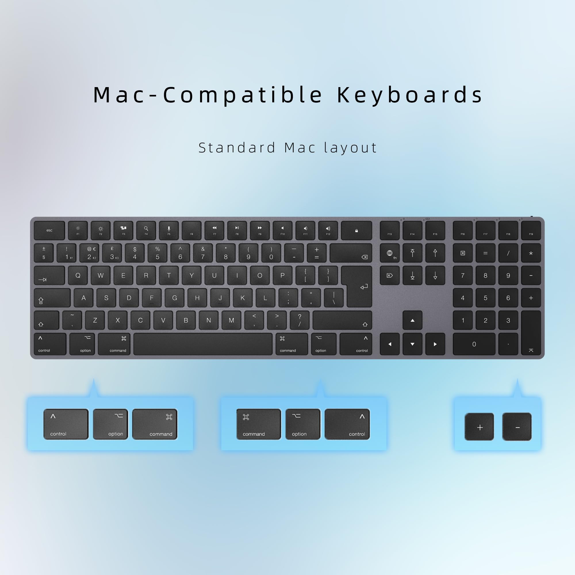 Clavier Bluetooth sans fil en aluminium pour Mac, touches discrètes et silencieuses pour multi-appareils, compatible avec Apple iMac, MacBook, Mac et iPad, batterie rechargeable, gris