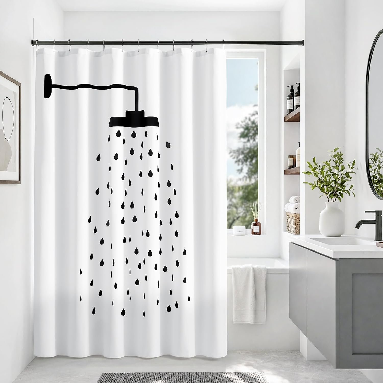 HOMEIDEAS Black and White Fun Shower Curtain 72×72 Inch