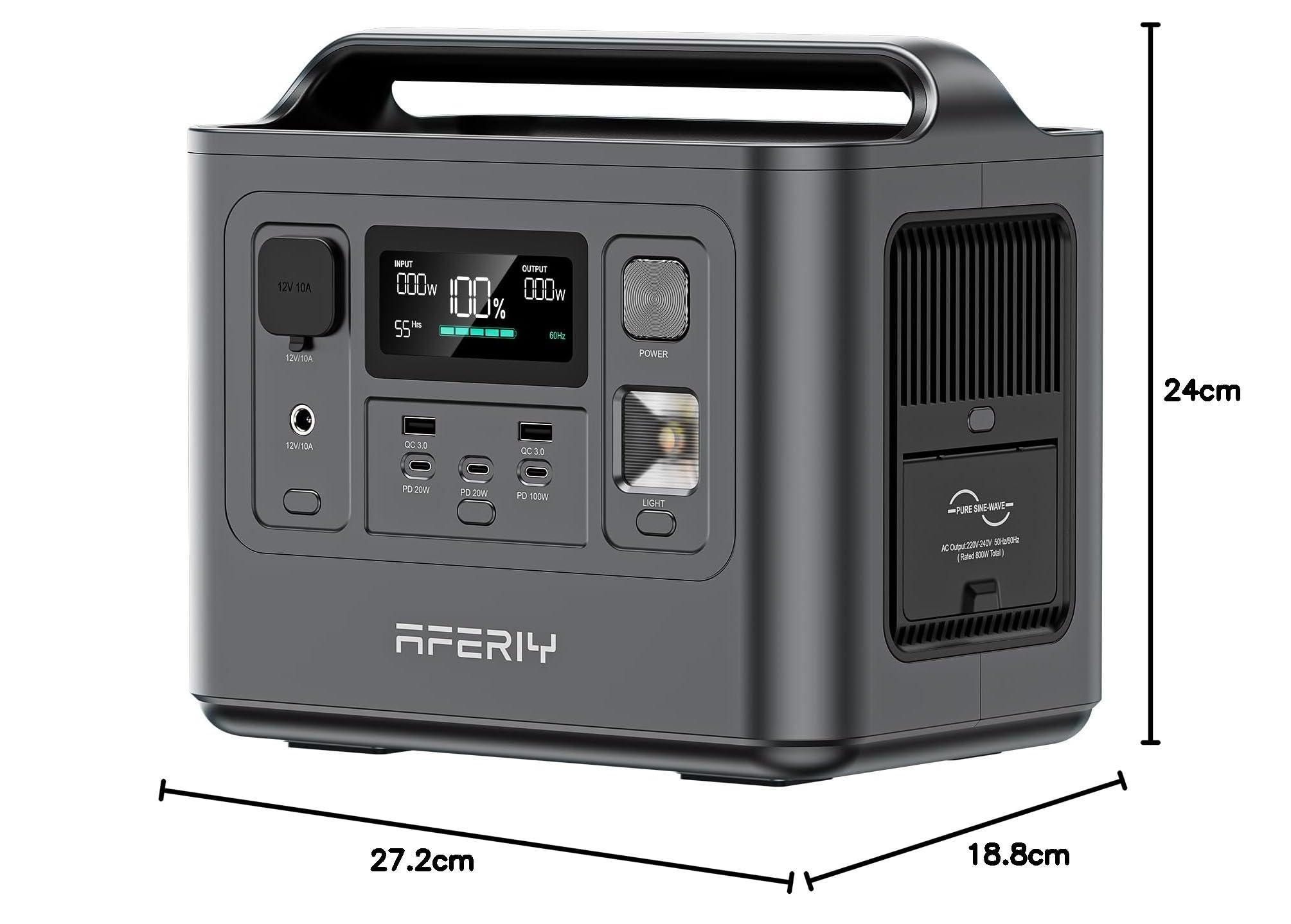 AFERIY 800W Power Station Portatile, Batteria LiFePO4 Da 512Wh, Ricarica Rapida 1 Ora, UPS, Generatore Solare Picco 1600W, Centrale Elettrica Per Casa Campeggio Accumulatore di Energia UPS Emergenze