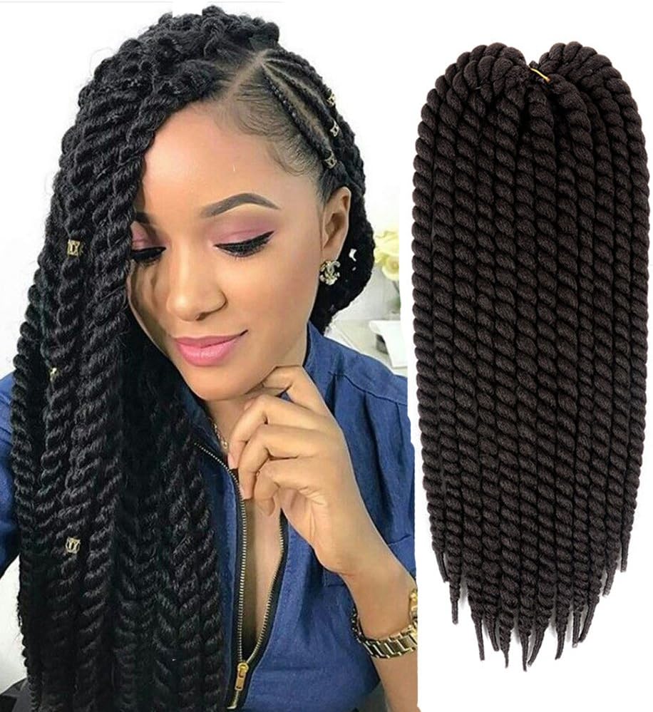 Havana Twist Braided Crochet Hair Jumbo Braid Twist Hair For Havana Mambo Style 5 Packs #1B Black