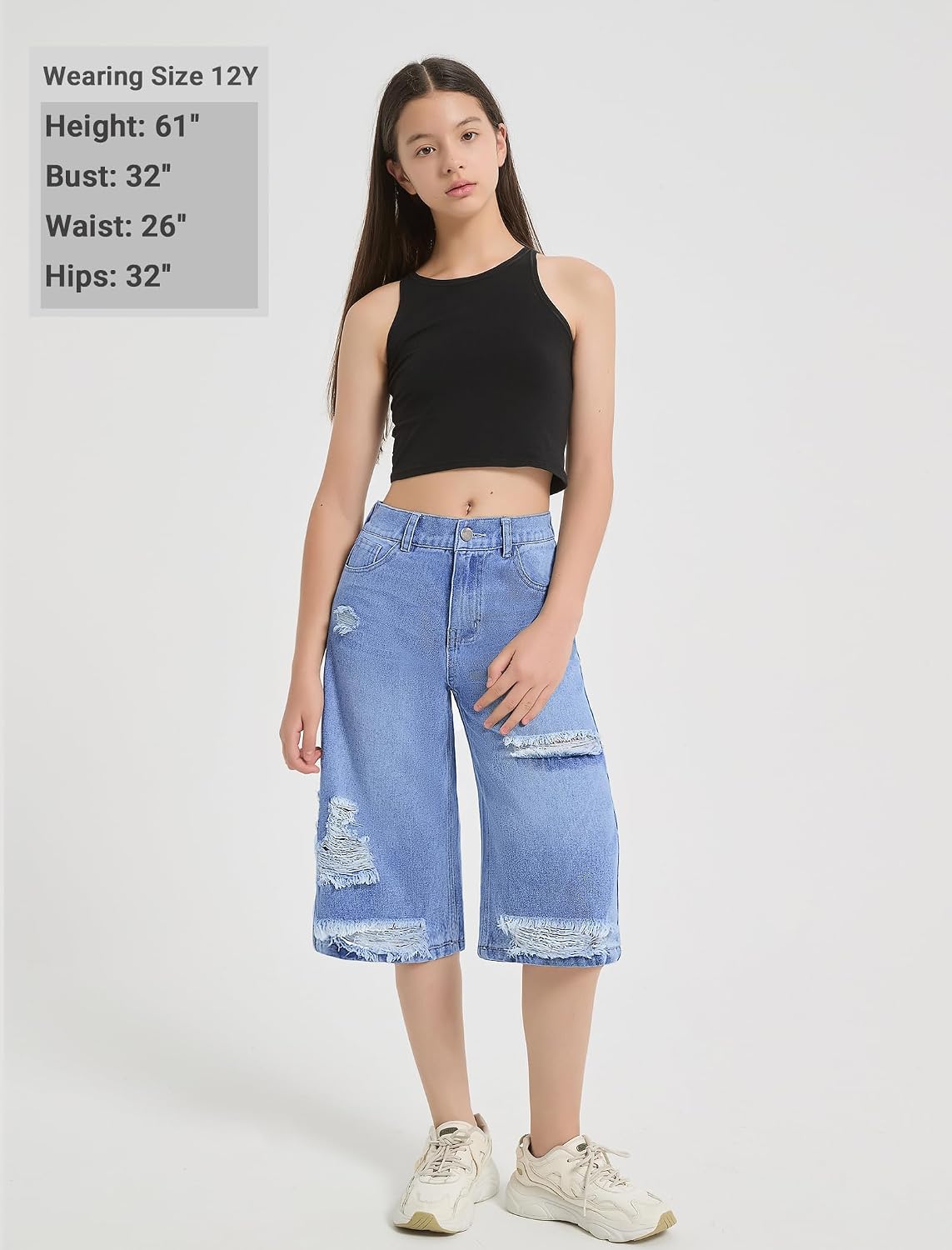 EXARUS Girls Jean Shorts Bow Embroidery/Cargo/Ripped Summer Teen Elastic Waist Bermuda Denim Jorts Pockets Casual 8-14Y