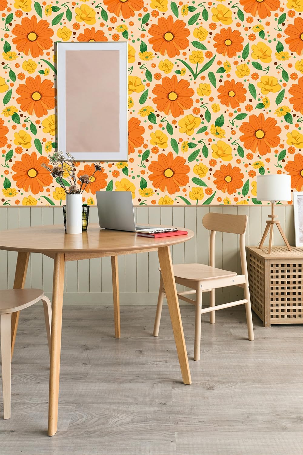 Vintage Floral Peel and Stick Wallpaper Yellow Bright Flower Self Adhesive Removable Wallpaper Wall Stickers for Home Bedroom Cabinets Thicken 17.3" x 118"