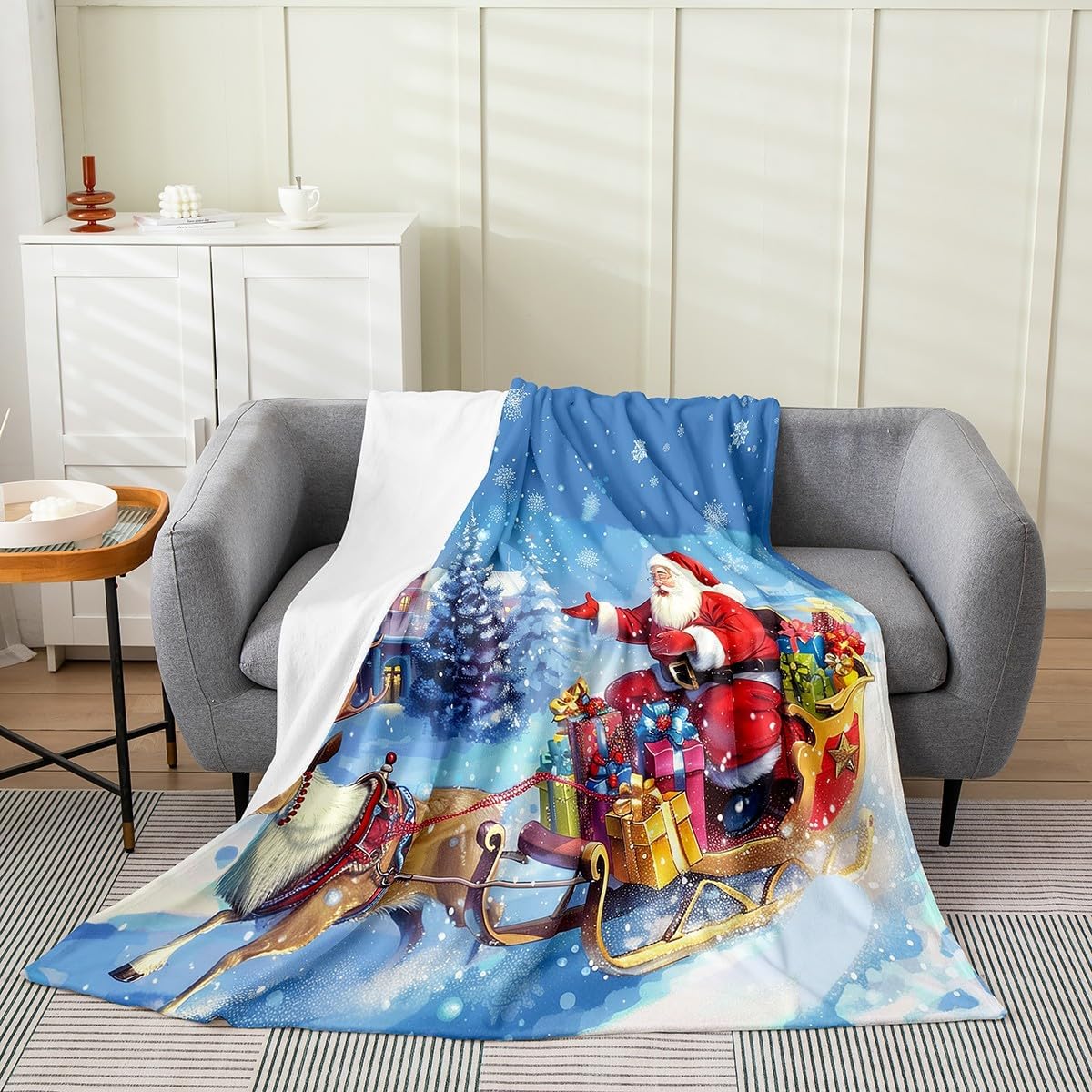 Castle Fairy Santa Claus Fleece Blanket Christmas Elk