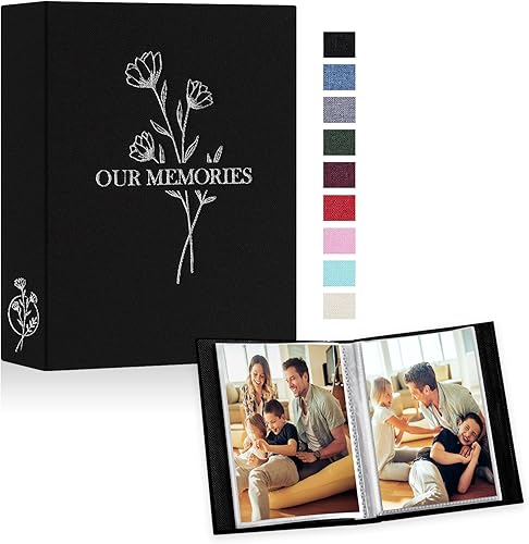 Lanpn Álbumes de fotos pequeños de 4 x 6 pulgadas, 100 imágenes, paquete de 2 unidades, mini capacidad de lino Our Memories, juego de bolsillos para