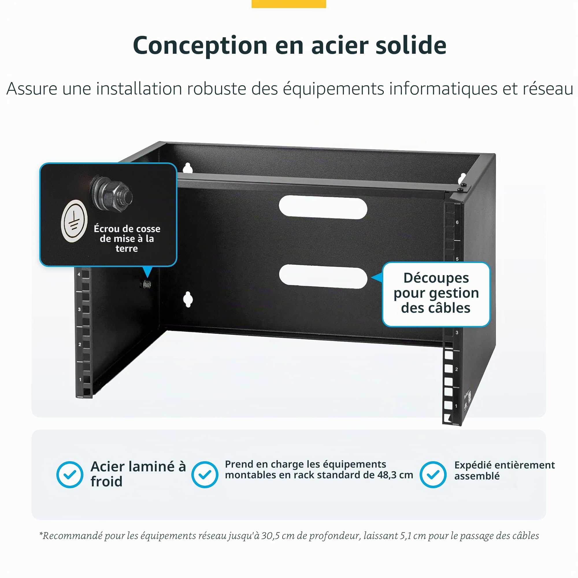 StarTech Rack Mural 6U 19", Profil Bas, 35cm, 20kg, Noir (WALLMOUNT6)
