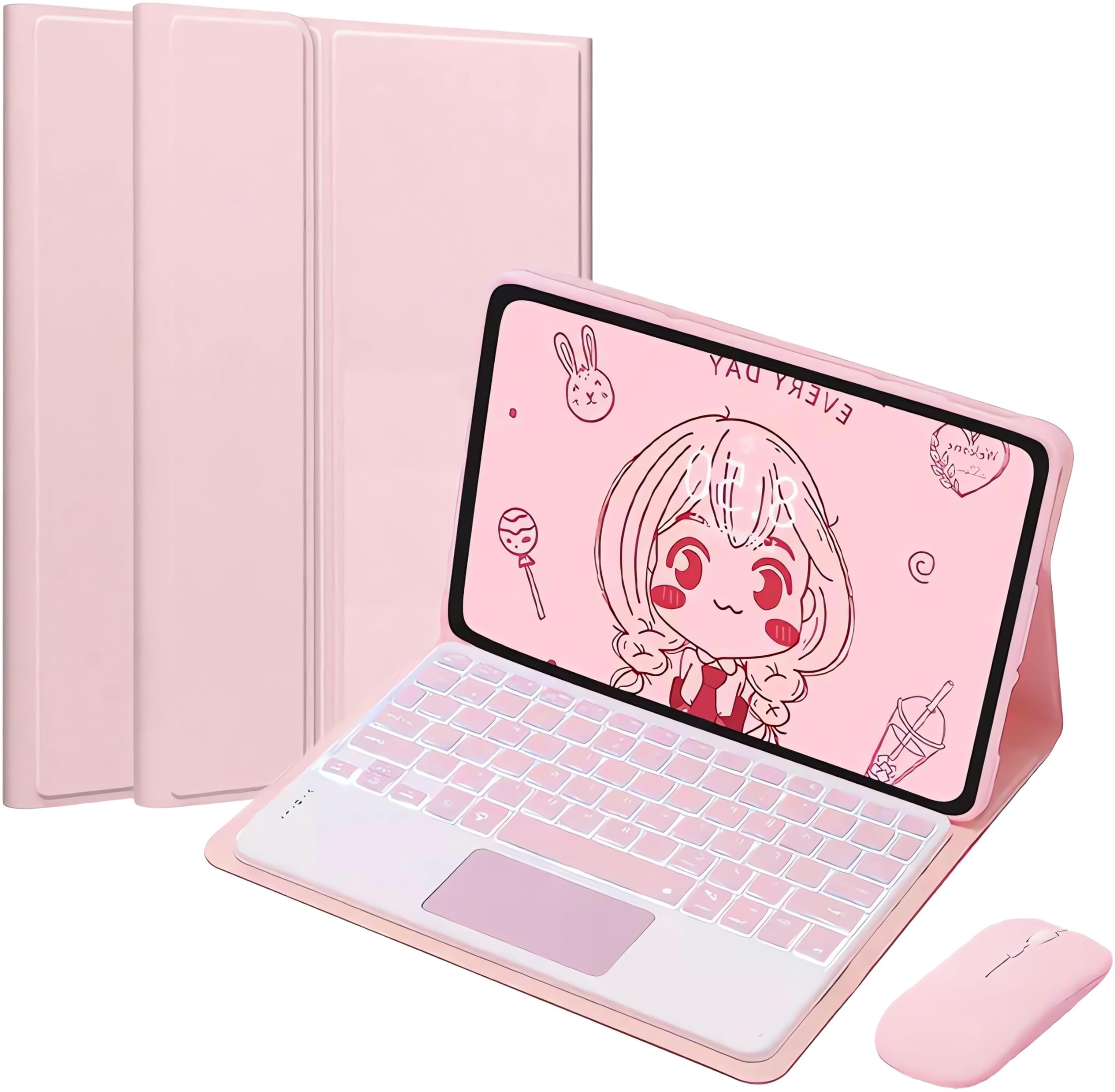 Klawiatura Case dla Xiaomi pad 6s pro 12,4 cala 2024,Odłączana bezprzewodowa klawiatura Bluetooth Touchpad 7 kolorów podświetlenia z uchwytem na ołówek myszy Pokrowiec ochronny,Pink