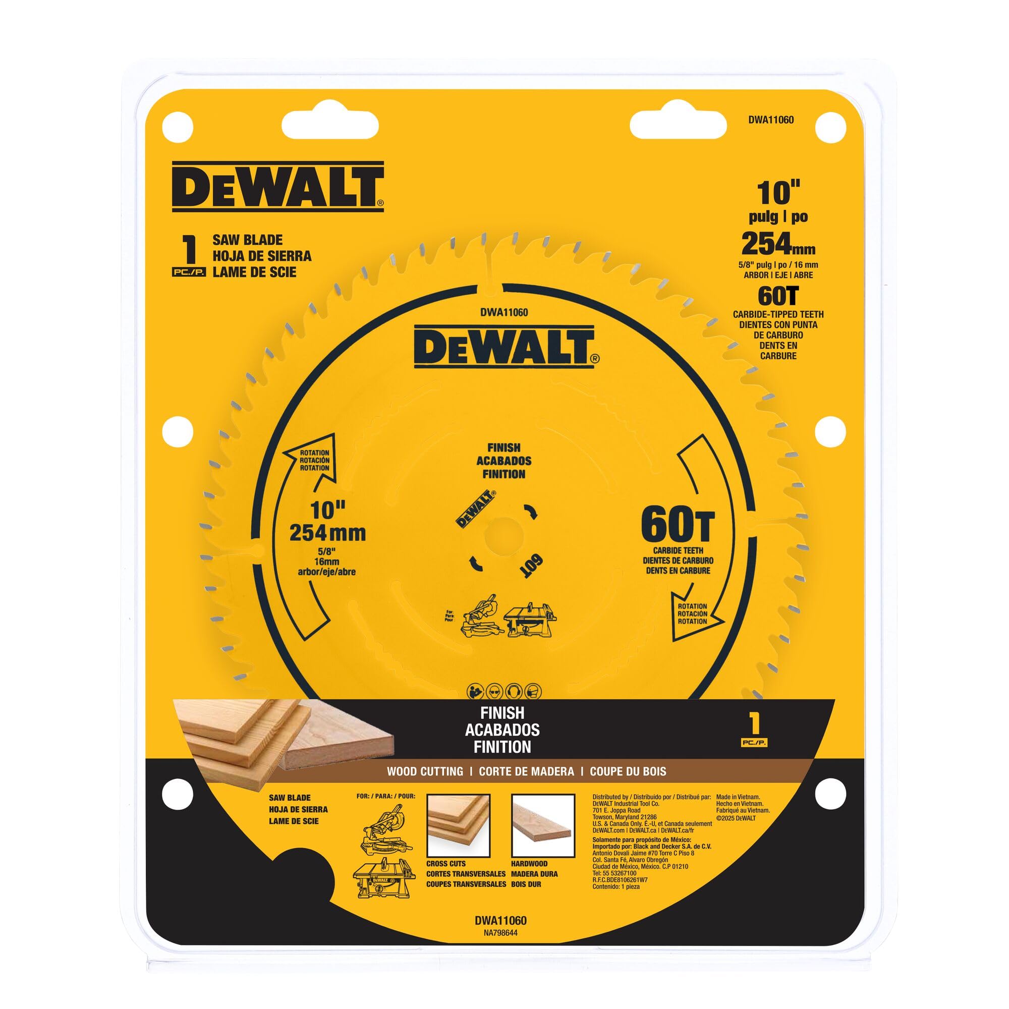 DEWALT Hoja de sierra de mesa, 10 pulgadas, 60 dientes, acabado fino, carburo ultra afilado (DWA11060)