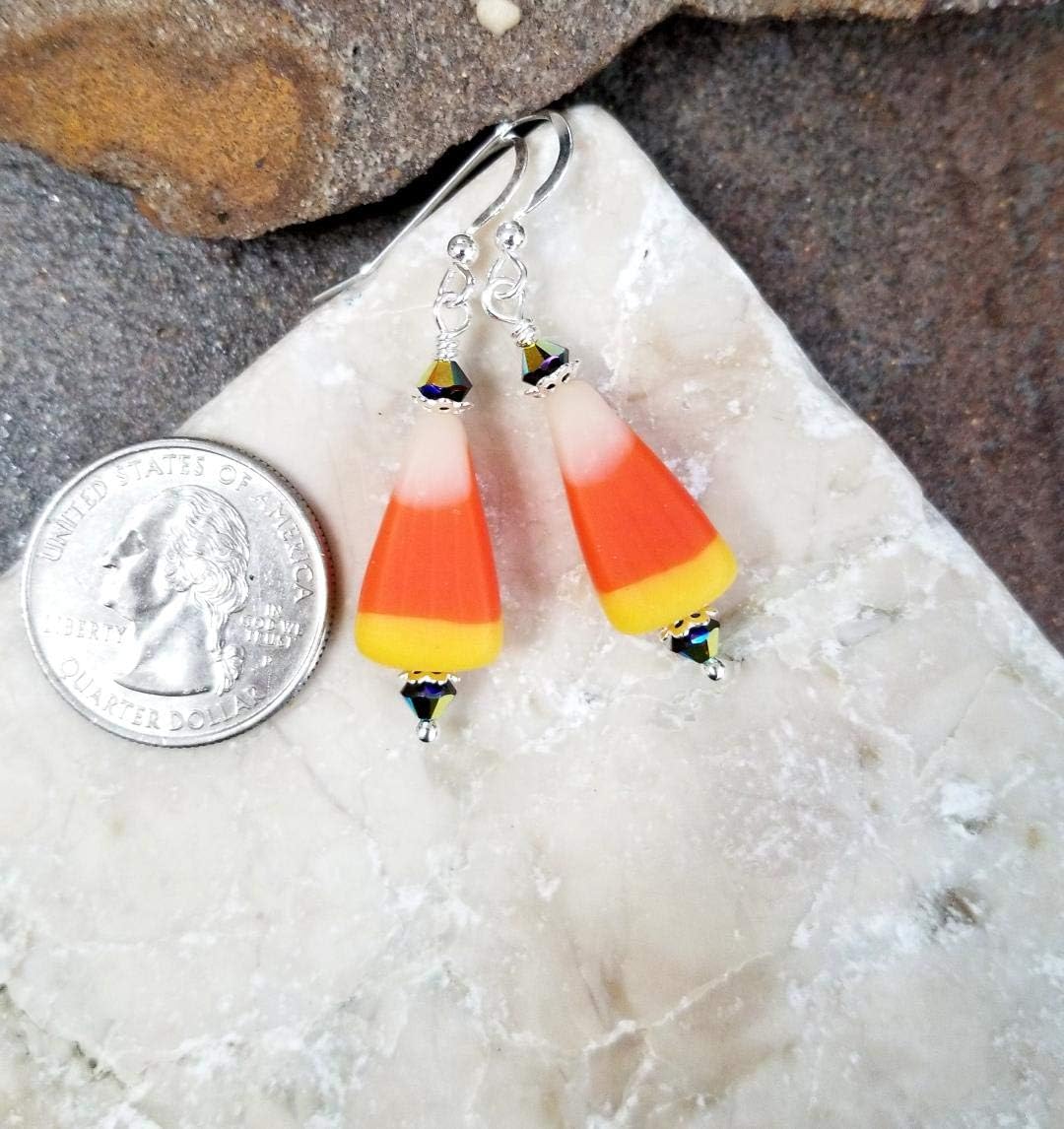 Candy Corn Halloween Earrings 925 Sterling Silver