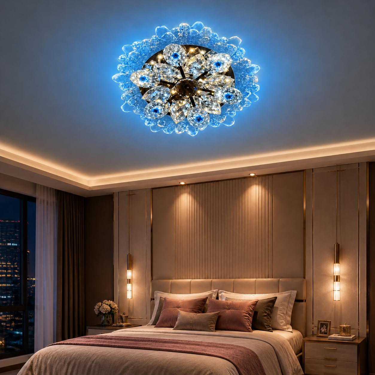 TRIPPING Crystal Flower RGB LED Ceiling Light with 360 Degree Movable Design, 4 Color Modes Pink, Red, Green and Blue Glow, Sparkling Crystal Flush Mount Ceiling Lamp for Bedroom, Living Room-image-41