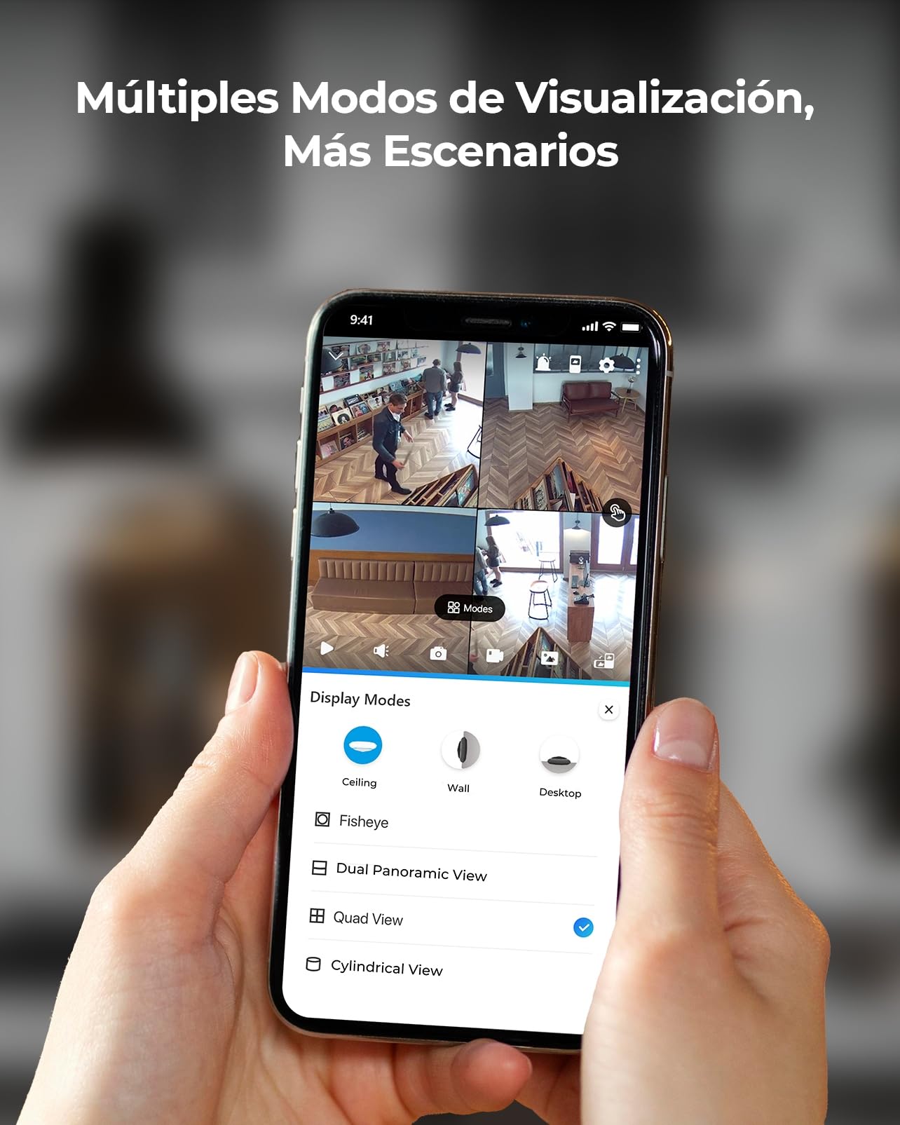 Reolink Cámara WiFi Interior 6MP, Vista Panorámica 360°, Cámara Ojo de Pez | WiFi 2,4/5 GHz, Detección de Personas, Audio Bidireccional, Instalación Techo/Pared/Mesa, Múltiples Vistas, FE-W Blanco