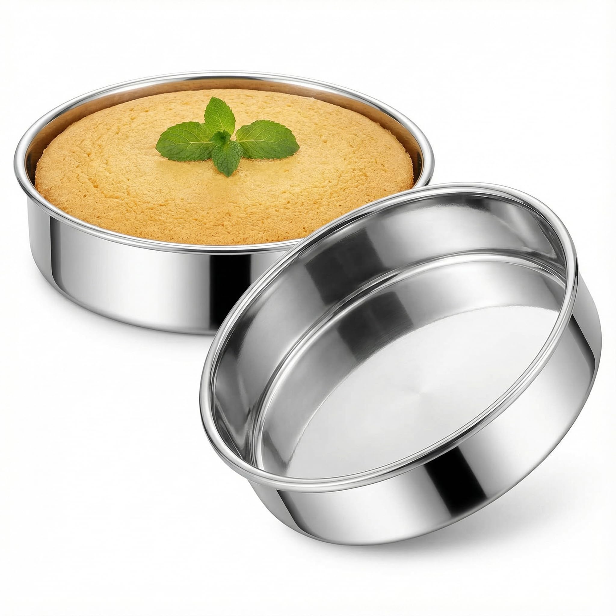 Hemoton Juego de 2 moldes redondos de acero inoxidable para hornear de 9.6 pulgadas | Moldes para horno y base plana para tarta de queso, no tóxicos y aptos para lavavajillas