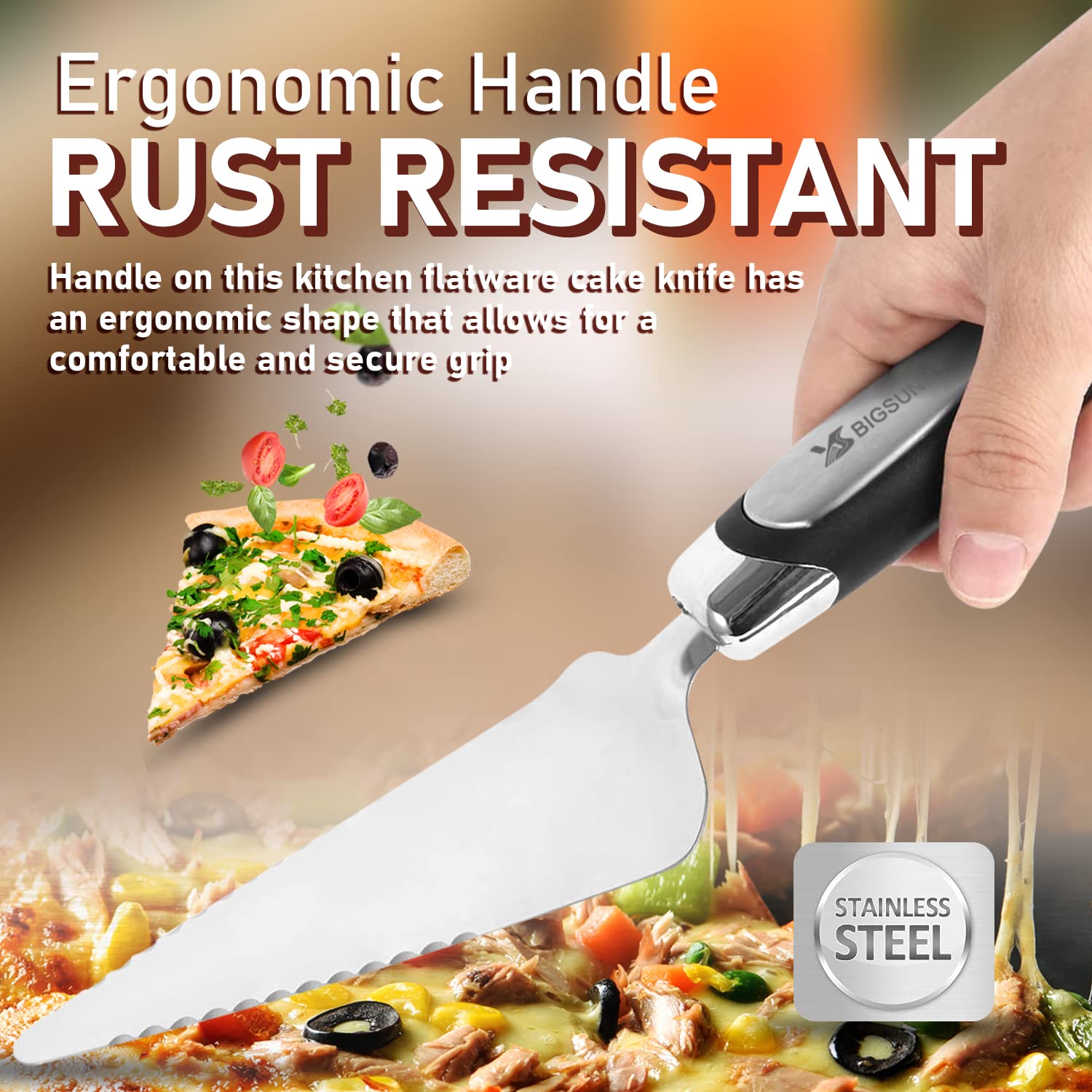 Bigsunny Stainless Steel Cake Server - Pizza Cutter -3
