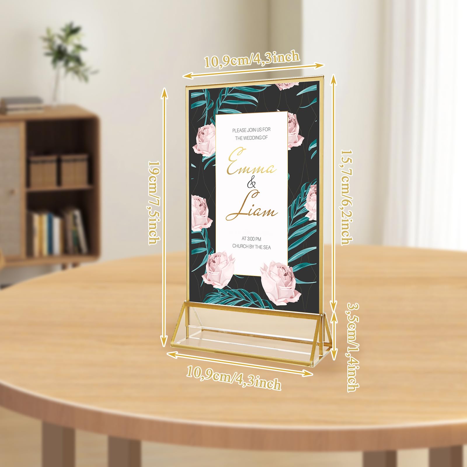 10 pezzi Espositori da tavolo A6, cornice dorata in acrilico, supporto a T, supporto promozionale, segnaposto in oro, per numeri da tavolo, menù per matrimonio, menù