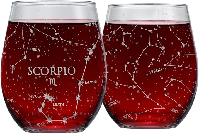 Greenline Goods Scorpio Stemless Wine Glasses Zodiac Scorpio Set Hand Etched 15 oz (Set of 2) - Astrology Sign Glassware