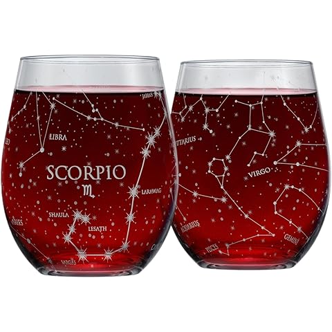 Greenline Goods Scorpio Stemless Wine Glasses Zodiac Scorpio Set Hand Etched 15 oz (Set of 2) - Astrology Sign Glassware
