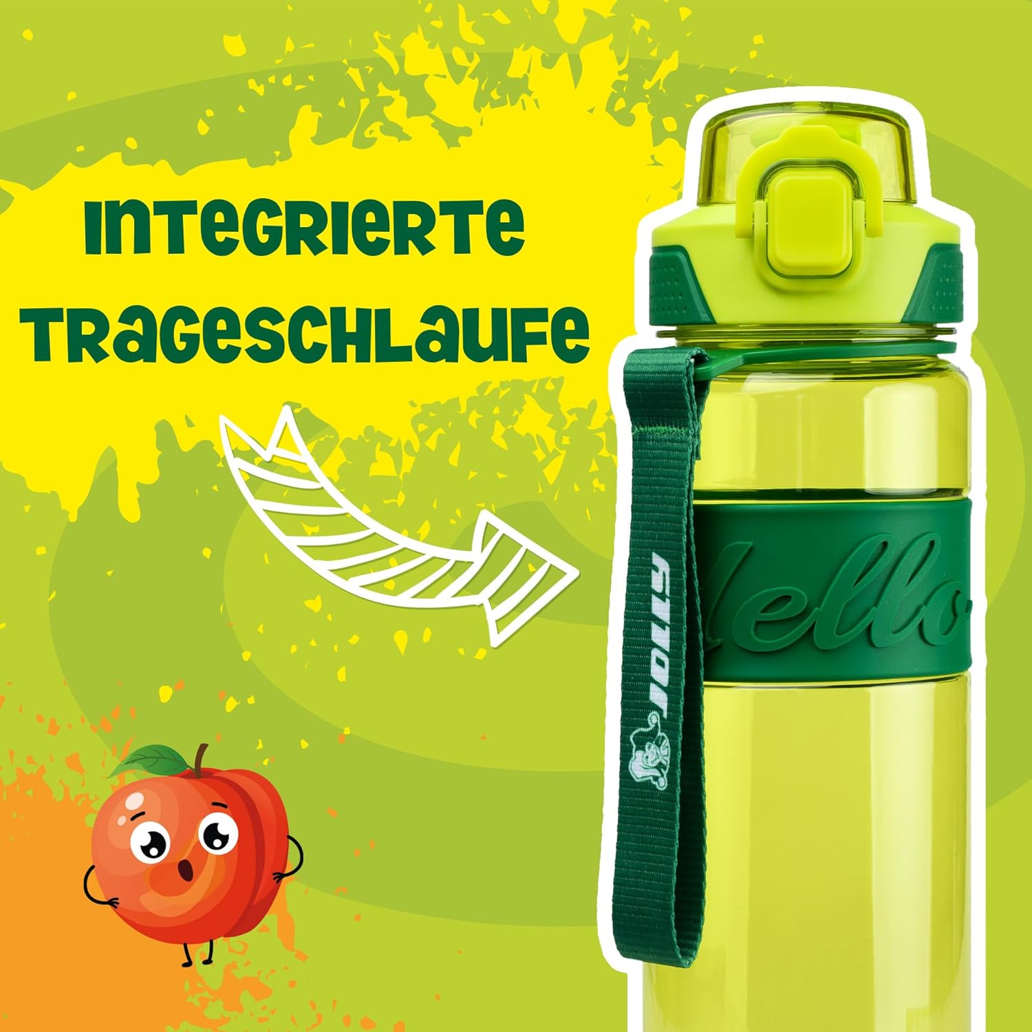 JOLLY Drinking Bottle 750 ml, Leak-Proof, BPA-Free, Dishwasher Safe, Non-Slip Grip, Safety Lock & Carry Strap, Ideal for School, Sports & Everyday Use