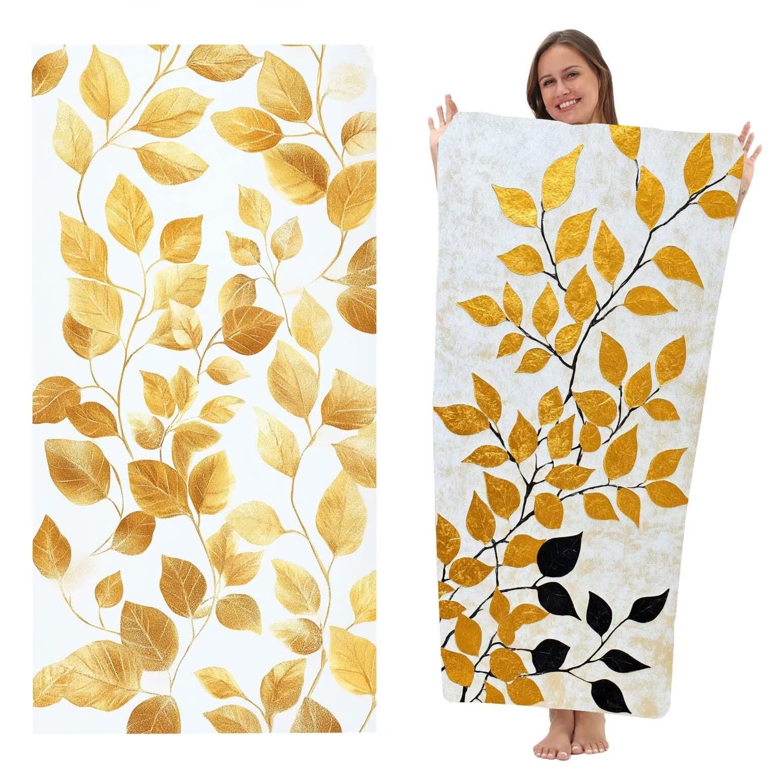 Serviette de Plage Microfibre 100x200 cm, Léger et Doux Anti Sable Séchage Rapide, pour la Plage, Les Voyages, Les piscines Intérieures ou Les saunas, Serviette Hommes 2 PC (Feuilles Jaunes) z-6353