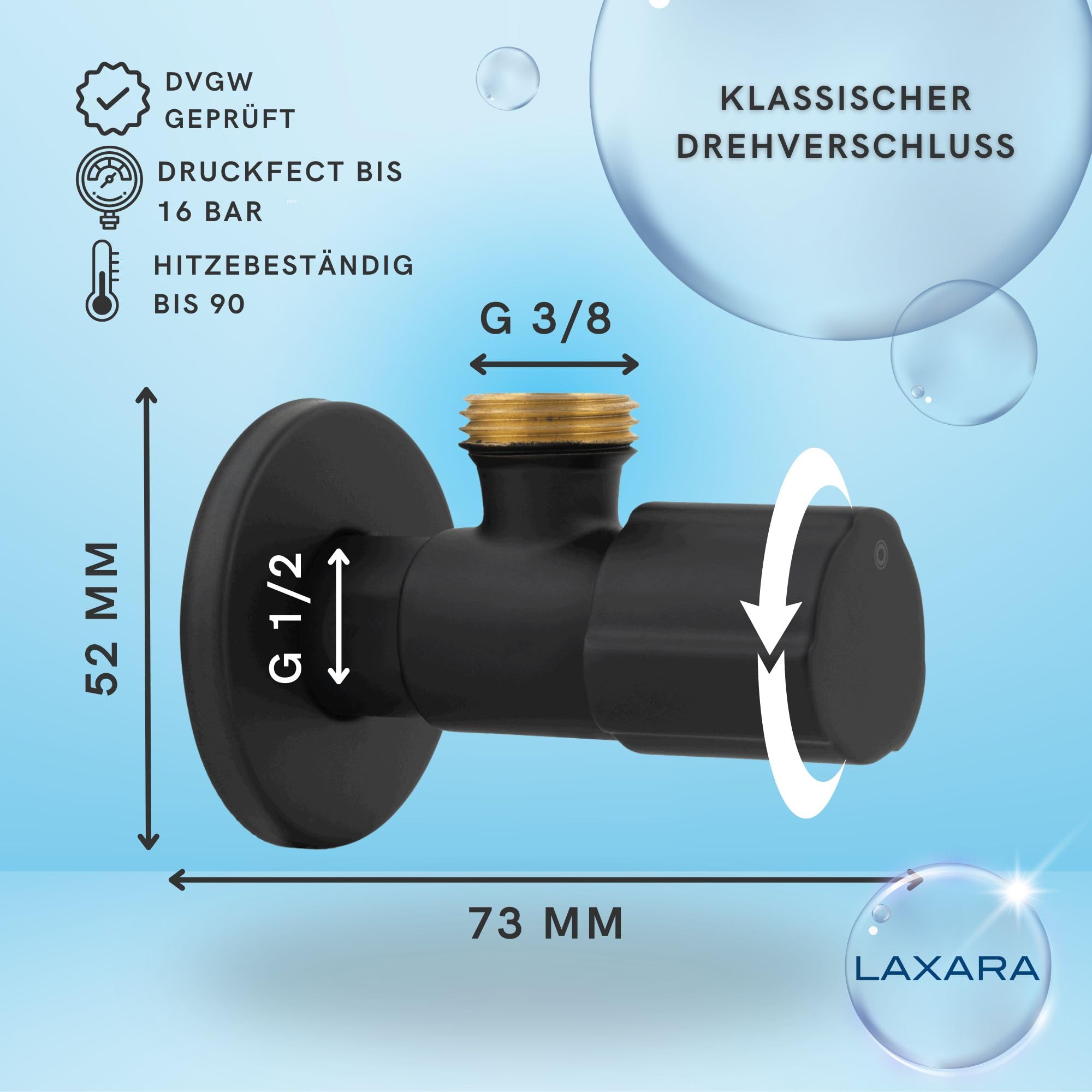 Premium Anschluss-Set – Eckventil + Flexschlauch – Schwarz oder Weiß - trinkwassergeeignet - Anschlussgrößen 3/8 Zoll bis 1/2 Zoll | (Eckventil + Flexschlauch Schwarz, 50 cm - 3/8 Zoll)