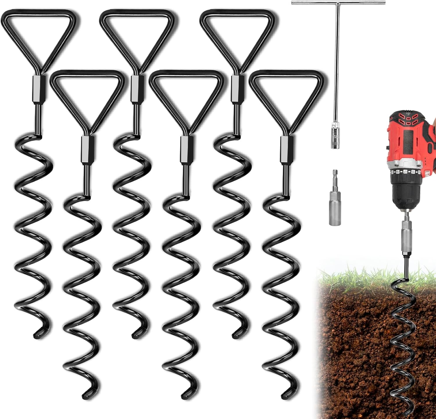 Trampoline Stakes, Mosxoed Heavy Duty Trampoline Anchors Kit, Corkscrew Shape Steel