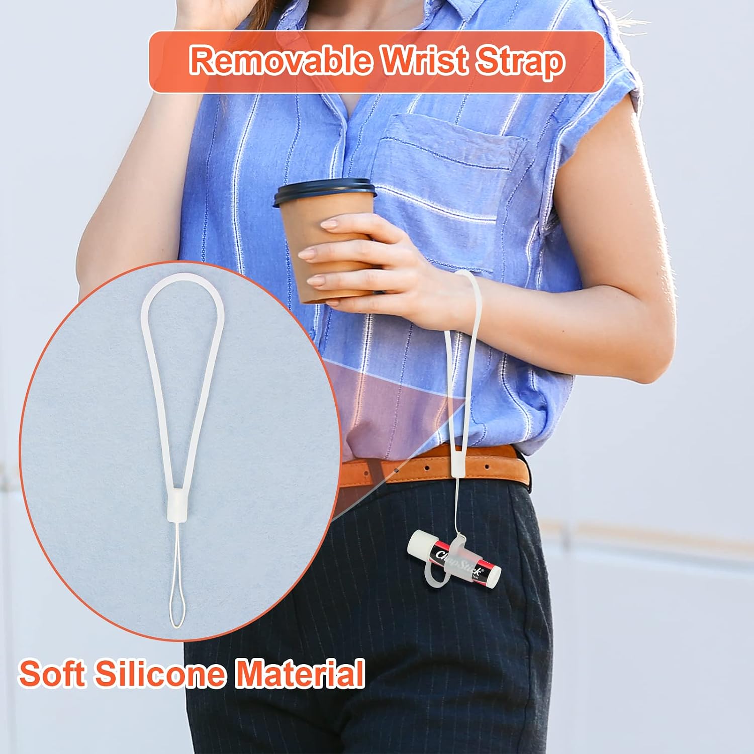 Silicone Chapstick Holder with Cap Cover, 0.6'' Diameter Portable Lip Balm Holder Key Chain Sleeve Chapstick Keychain Holder with Wrist Strap Lanyard - Transparent image 5